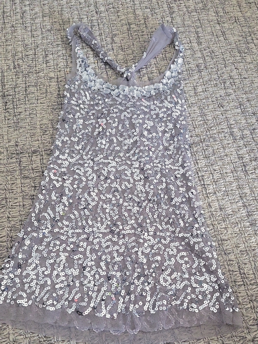 Wet Seal Silver Sequin Jeweled Racerback Tank With Mesh Xs